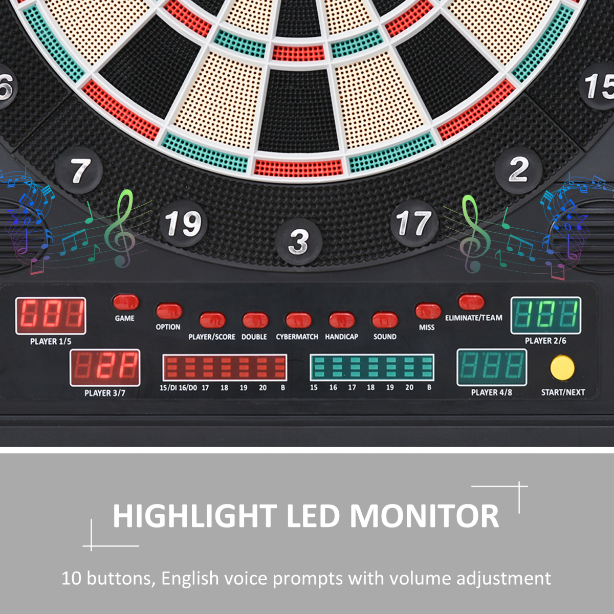 HOMCOM Electronic Dartboard with LED Scoreboard, 27 Games & Storage Cabinet – For Up to 8 Players