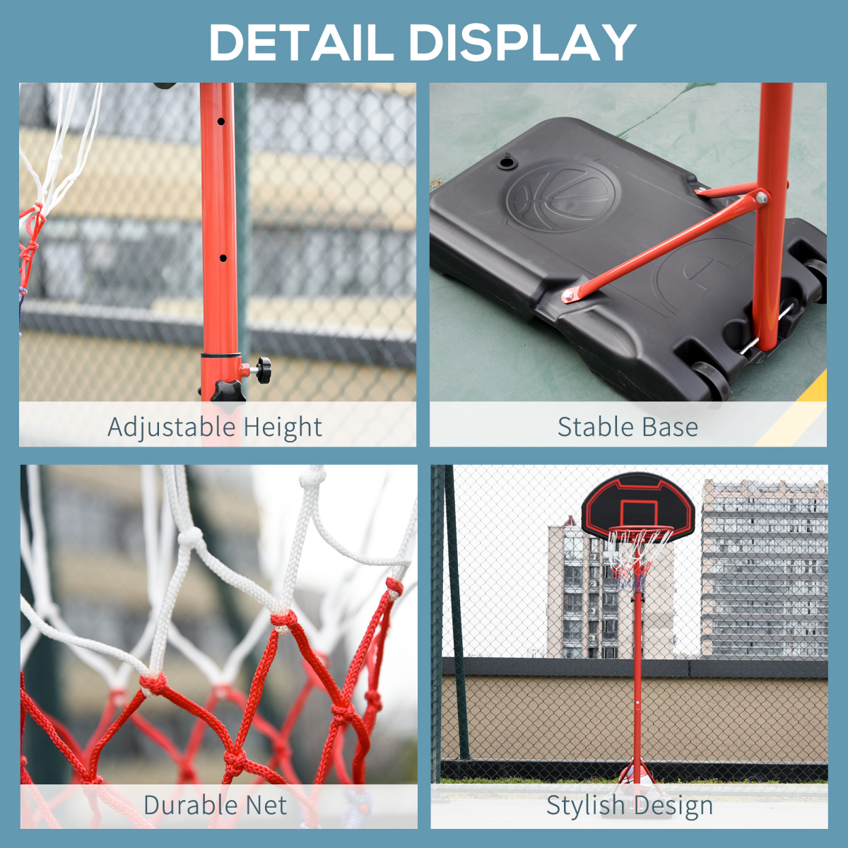 HOMCOM Adjustable Basketball Hoop with Backboard & Wheels, 200–250cm – Indoor/Outdoor Kids Stand