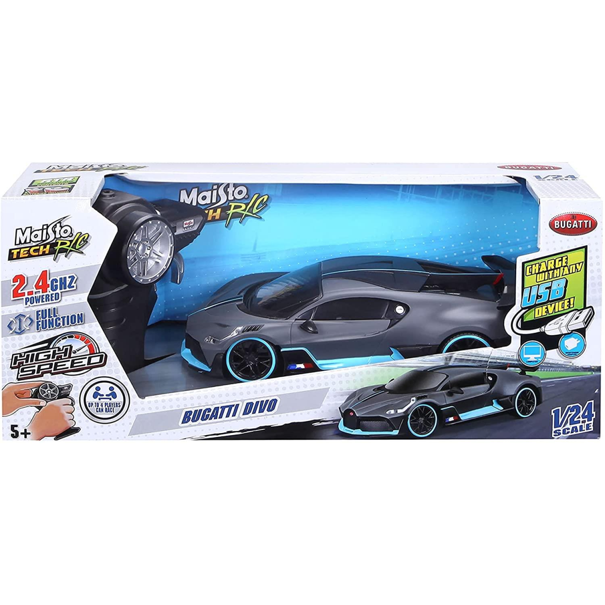 Maisto Bugatti Divo 1/24 Scale Radio Controlled Car with 2.4G & USB Charging – Metal RC Car, Model 82333