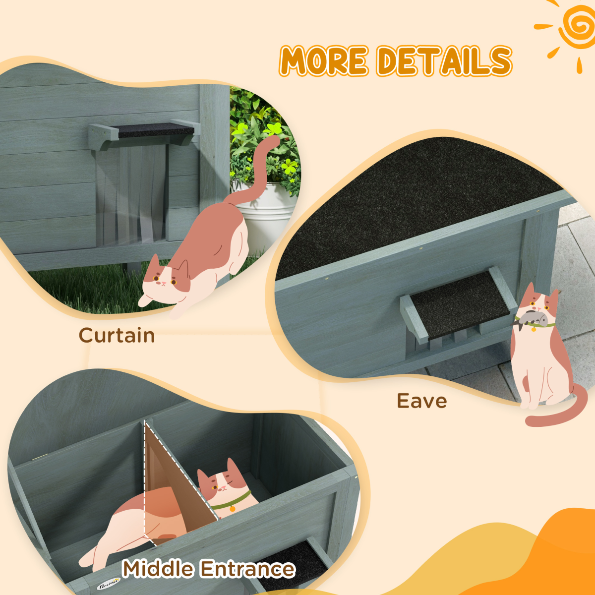 PawHut Insulated Outdoor Cat House with Openable Roof & Curtained Door – Weatherproof Shelter, Grey