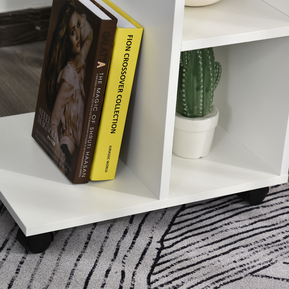 C-Shaped Mobile End Table with 2 Shelves & Wheels – Slide-Under Sofa Side Table, White
