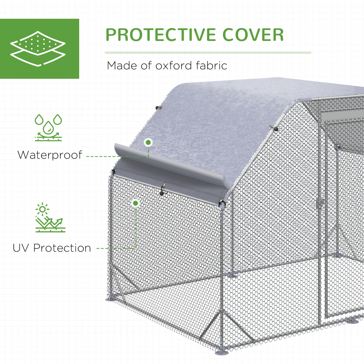PawHut Walk-In Chicken Run with Roof Cover, Galvanised Steel Coop for 4-6 Chickens – 2.8m Hen House