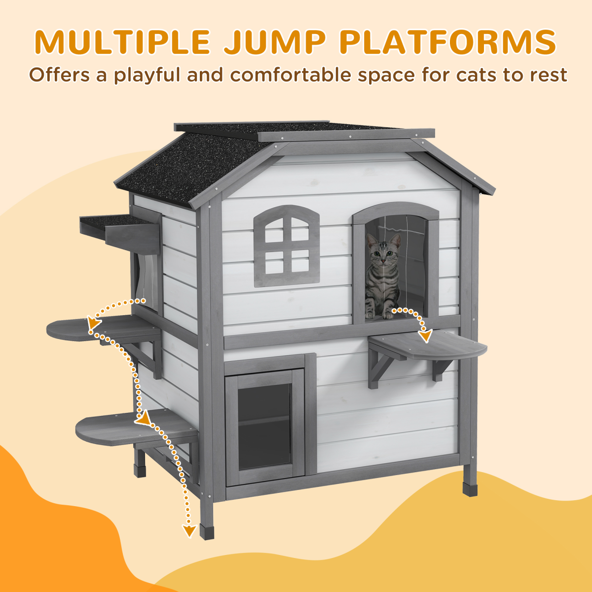PawHut Two-Storey Wooden Kitten Condo with Openable Roof – Indoor & Outdoor Catio Enclosure, White