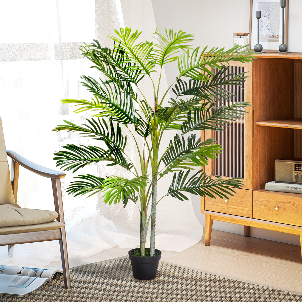 Outsunny Artificial Taro Tree in Pot, 150cm with 19 Bendable Branches – Realistic Indoor and Outdoor Decor