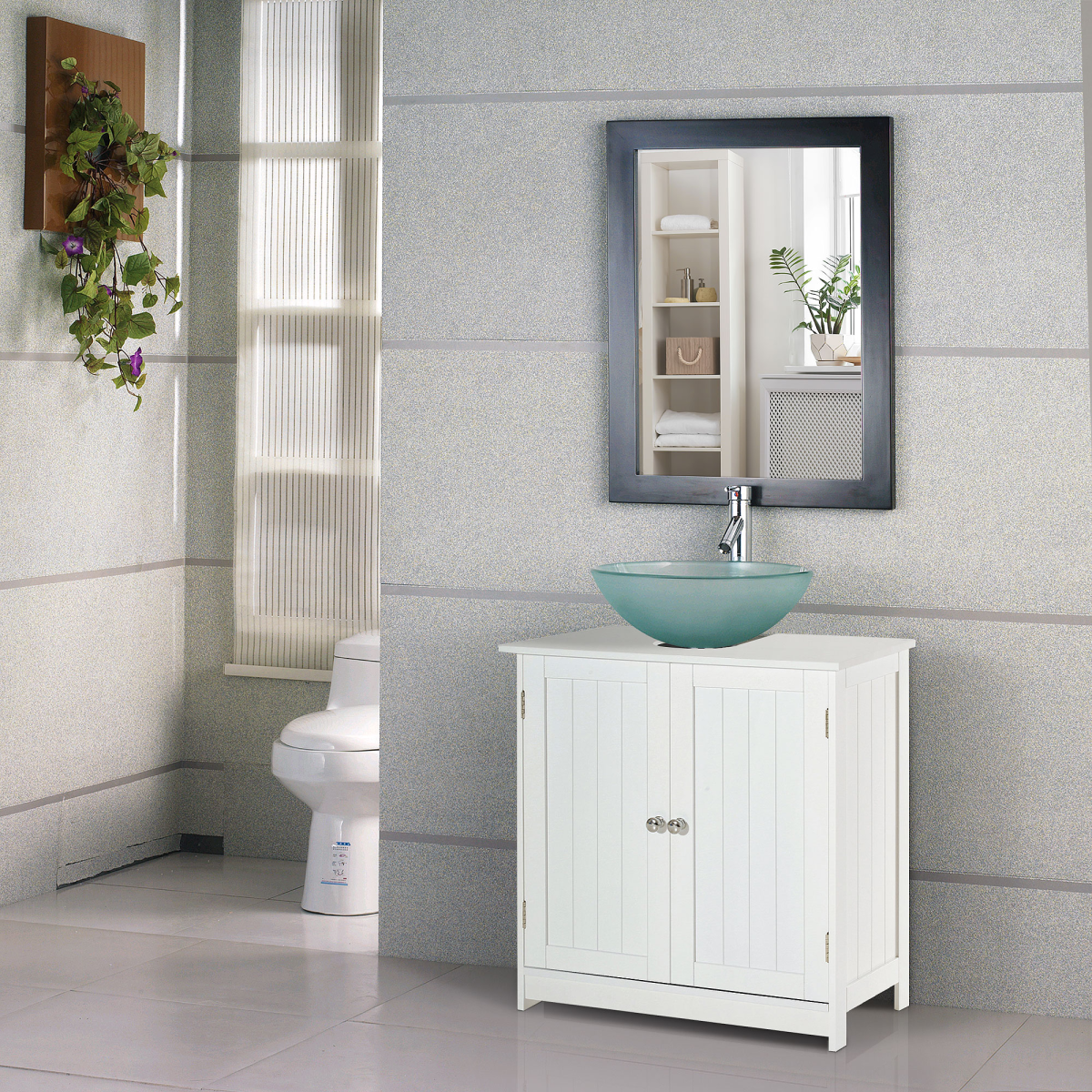 HOMCOM Under-Sink Bathroom Vanity Cabinet with Two Shelves – Pedestal Sink Storage, Wooden
