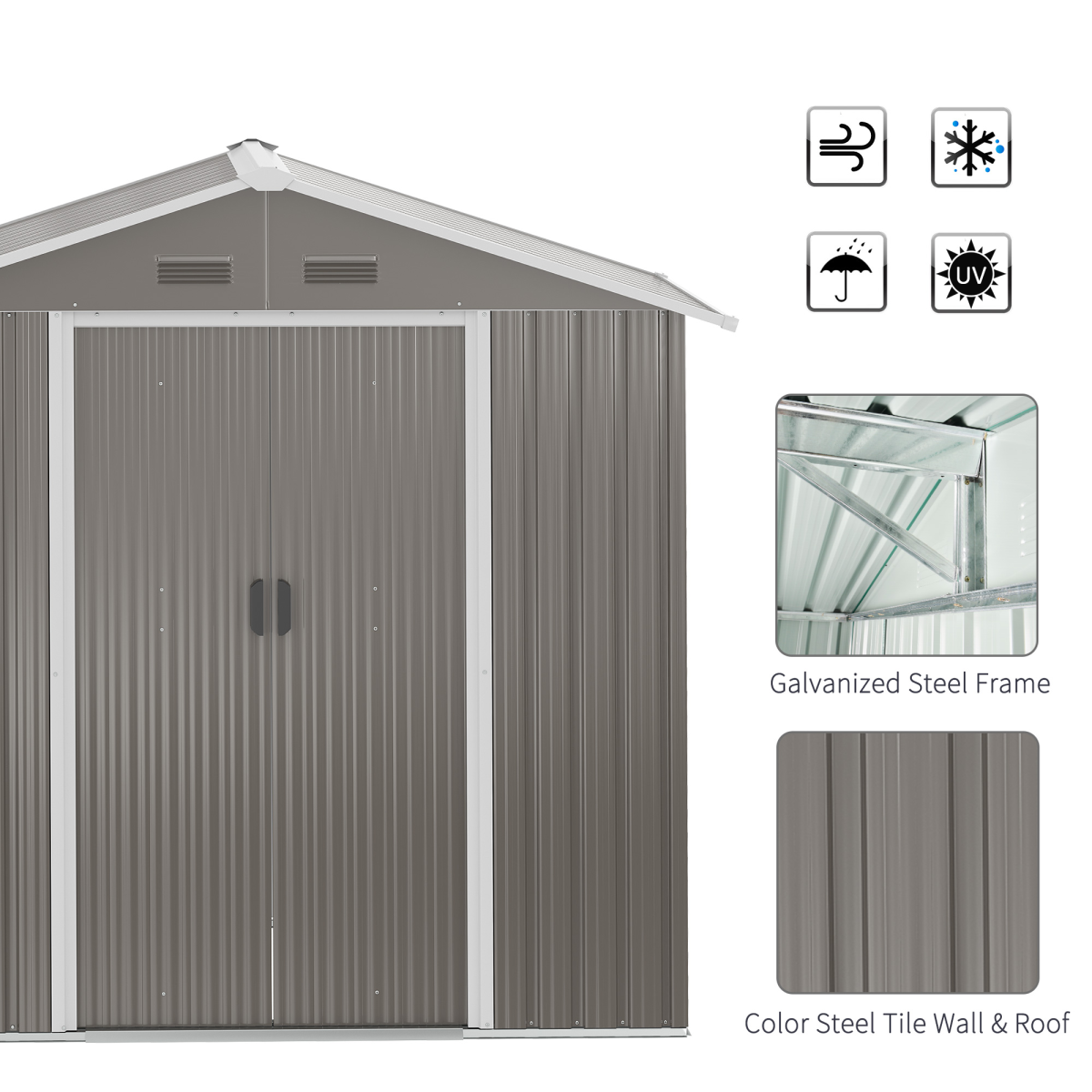 Outsunny 6.5 x 3.5ft Metal Garden Shed with Double Sliding Door and Sloped Roof – Outdoor Storage, Grey