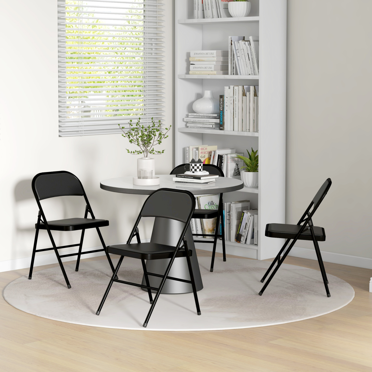 HOMCOM Set of 4 Padded Folding Chairs with Cushioned Seats & Steel Frame – Space-Saving Seating, Black