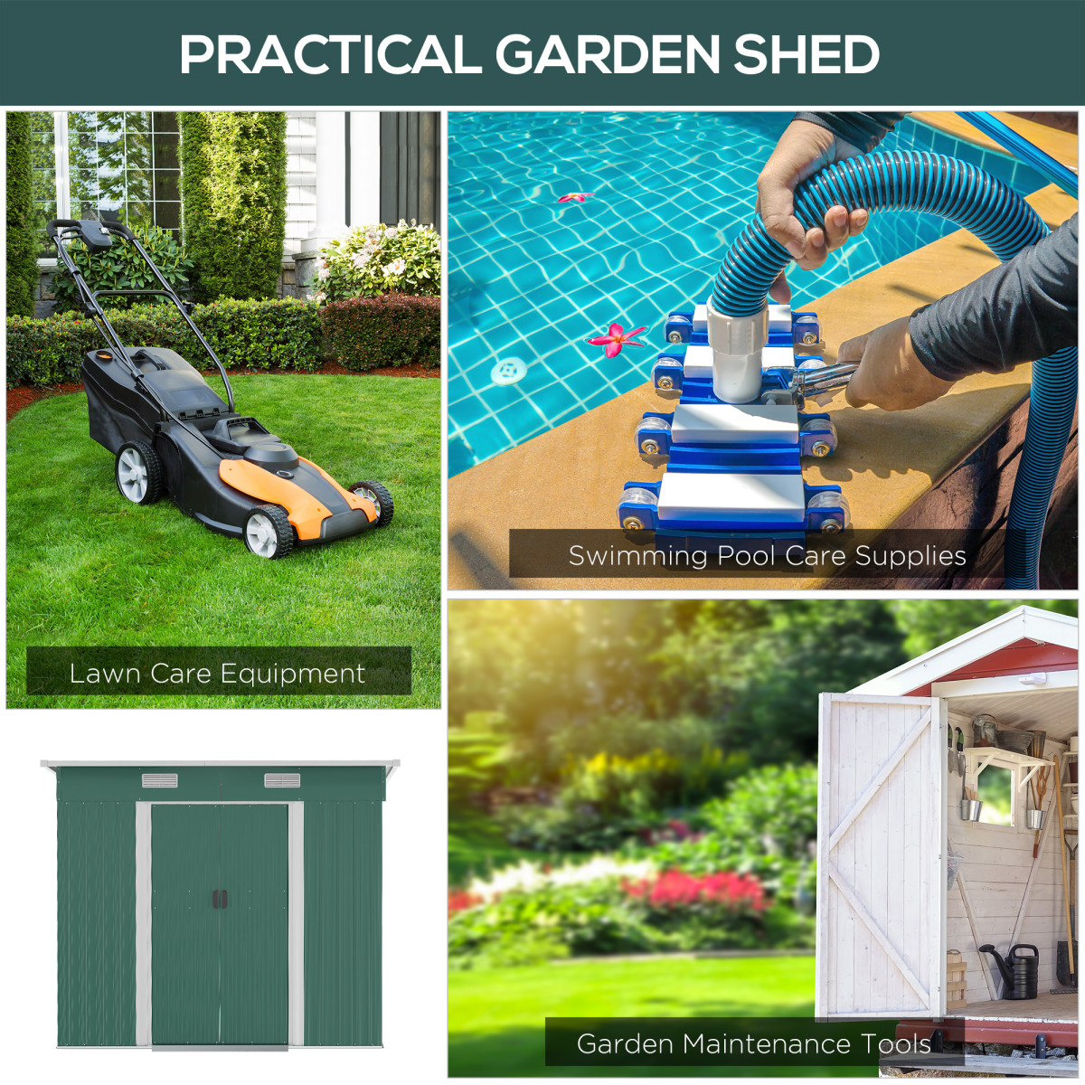 Outsunny 7 x 4ft Metal Garden Storage Shed with Vents and Lockable Sliding Doors – Tool Store, Green