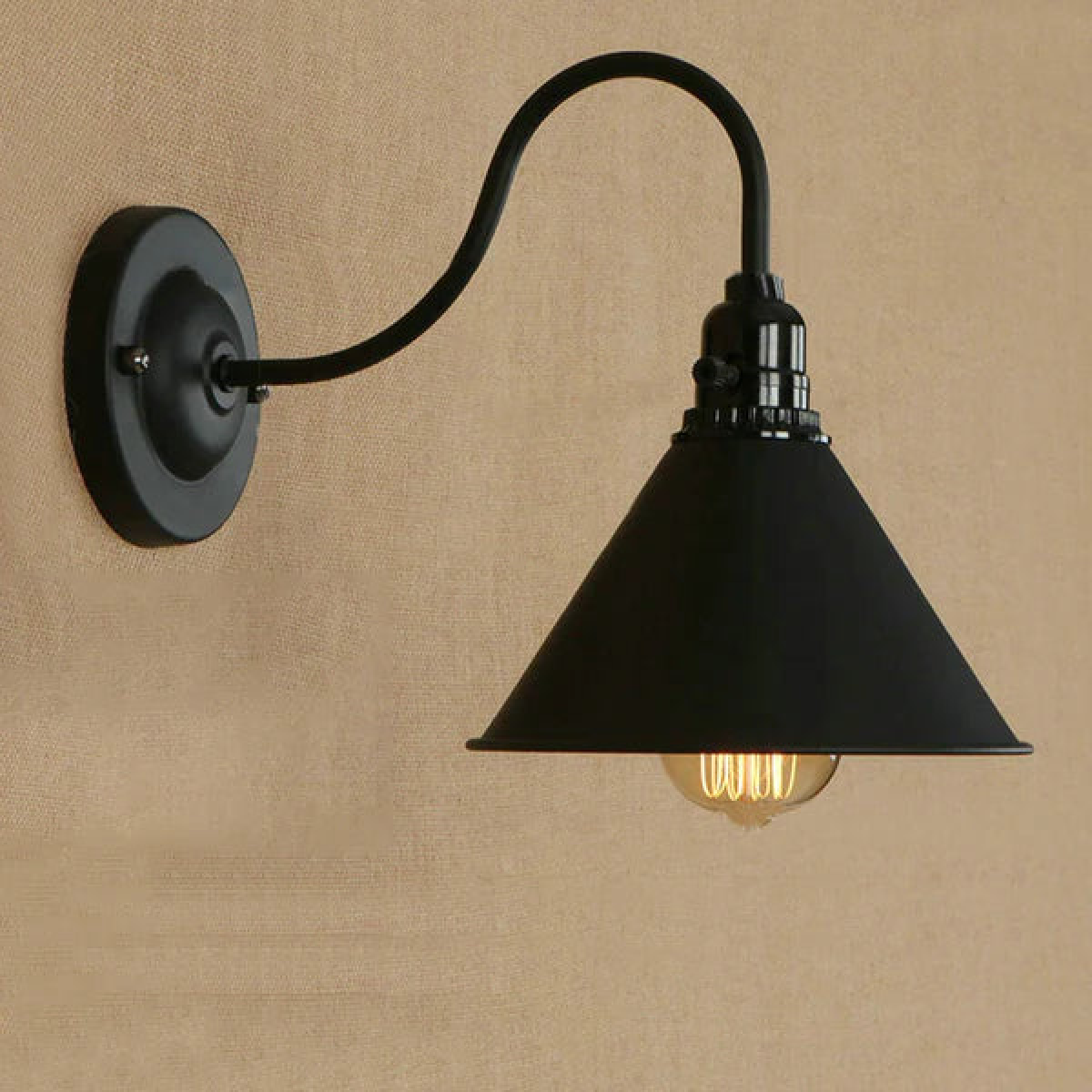 LEDSone Black Cone Industrial Cage Wall Light – Rustic Iron Wall Lamp with E27 Holder