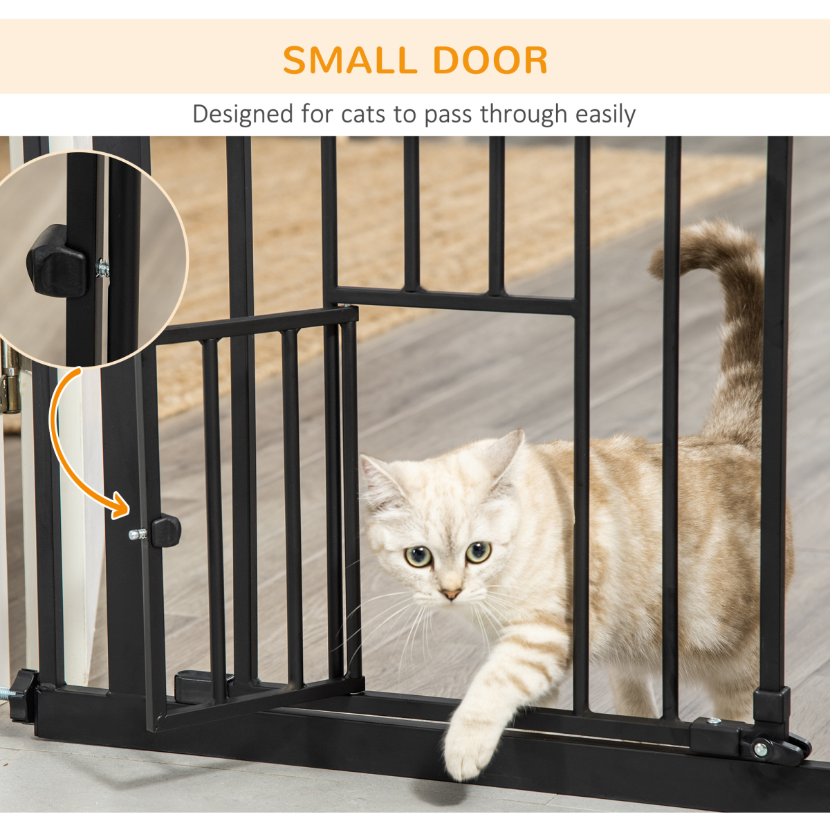 PawHut Extra Tall Dog Gate with Cat Door and Auto-Close, Steel Stair Gate for Doorways, 74-101cm Wide