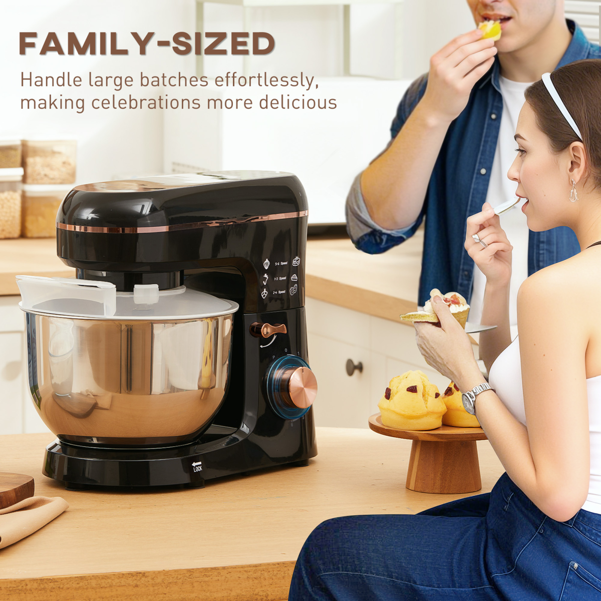 HOMCOM 1400W Stand Mixer with 5L Stainless Steel Bowl, 6 Speeds & Pulse – Tilt-Head Kitchen Mixer, Black