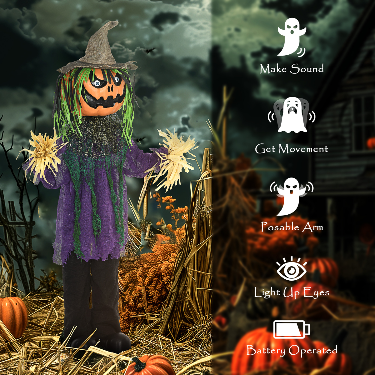 HOMCOM Pumpkin Halloween Animatronic Prop for Indoor Outdoor Decoration