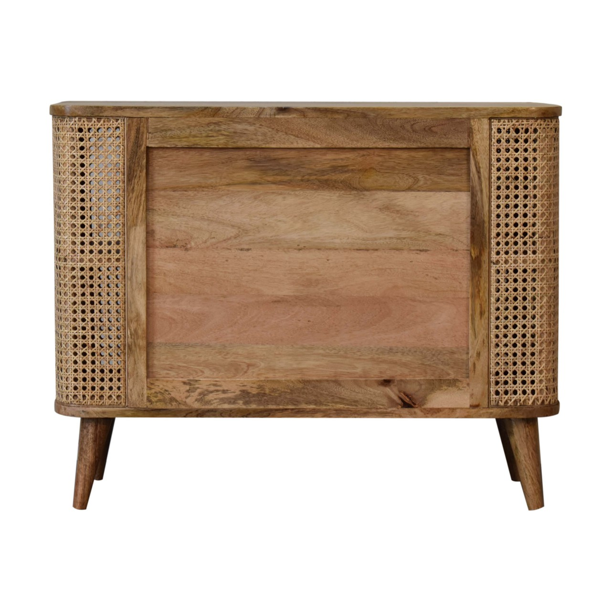 Artisan Furniture Solid Wood Larissa Open Double Cabinet with Rattan Design – 4 Shelves, Beige