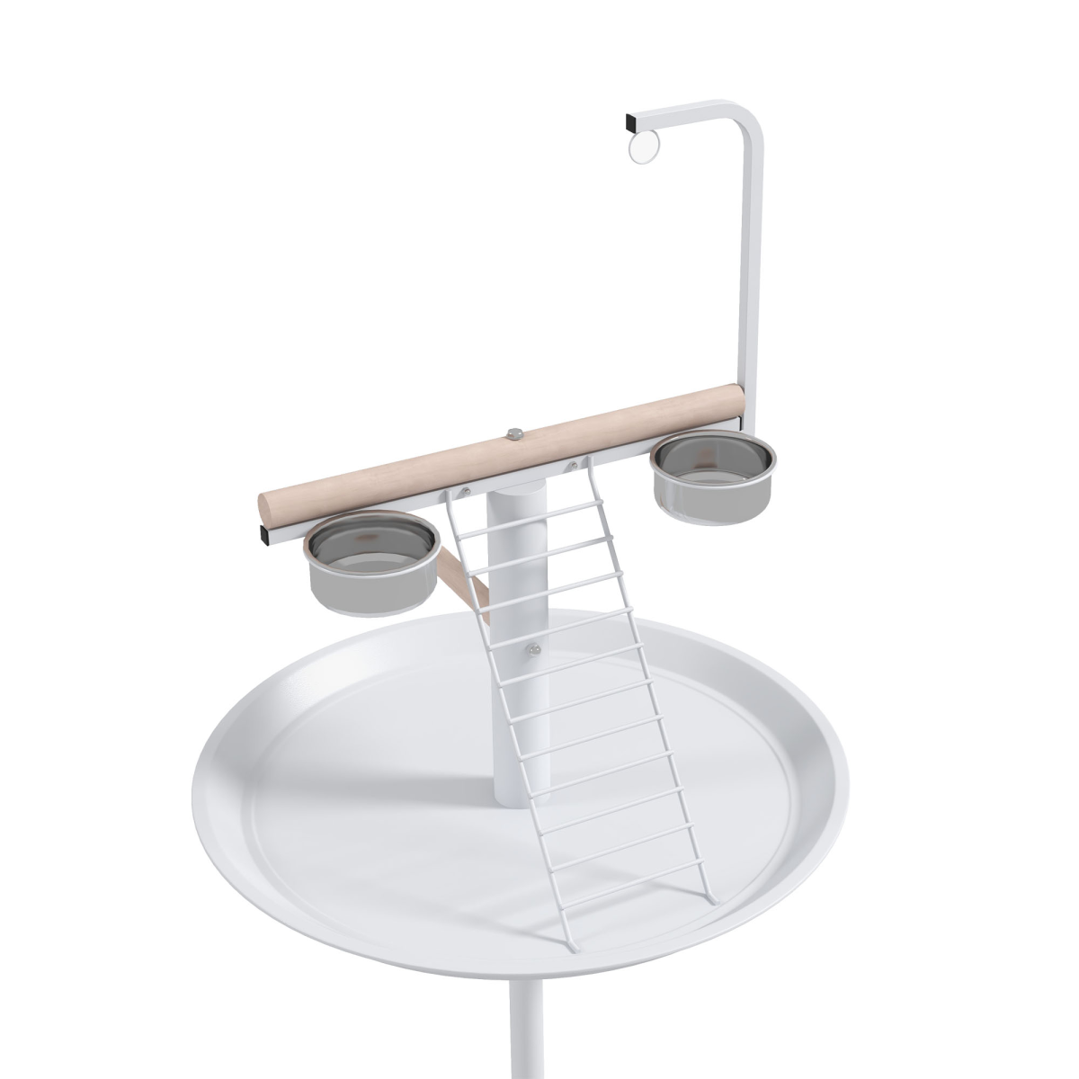 PawHut Bird Table with Four Wheels, Perches and Stainless Steel Bowls – Small Parrot Stand, White