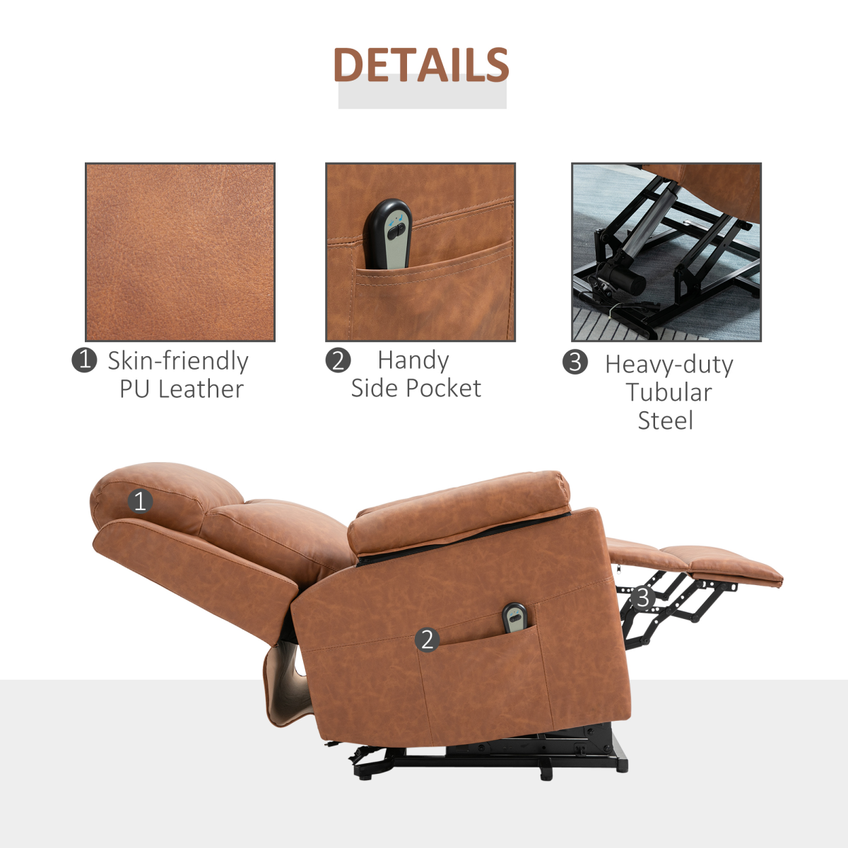 HOMCOM Power Lift Riser Recliner Chair with Remote Control and Padded Upholstery – Brown