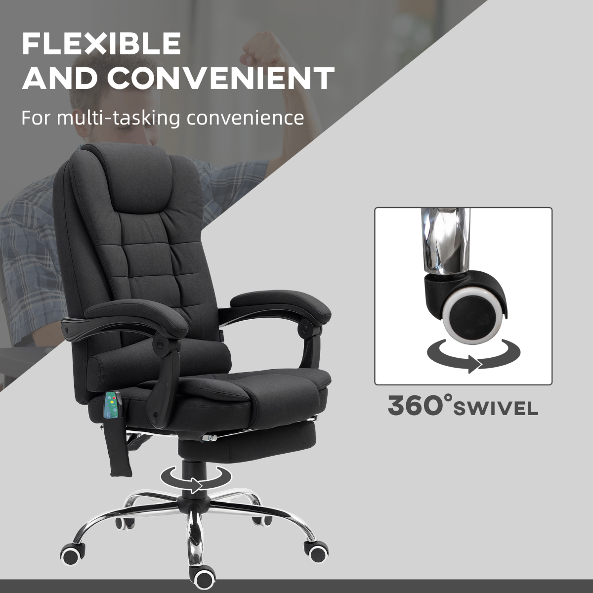 Vinsetto Heated Massage Office Chair with 6-Point Vibration, 135° Recline & Footrest – Black Linen-Feel