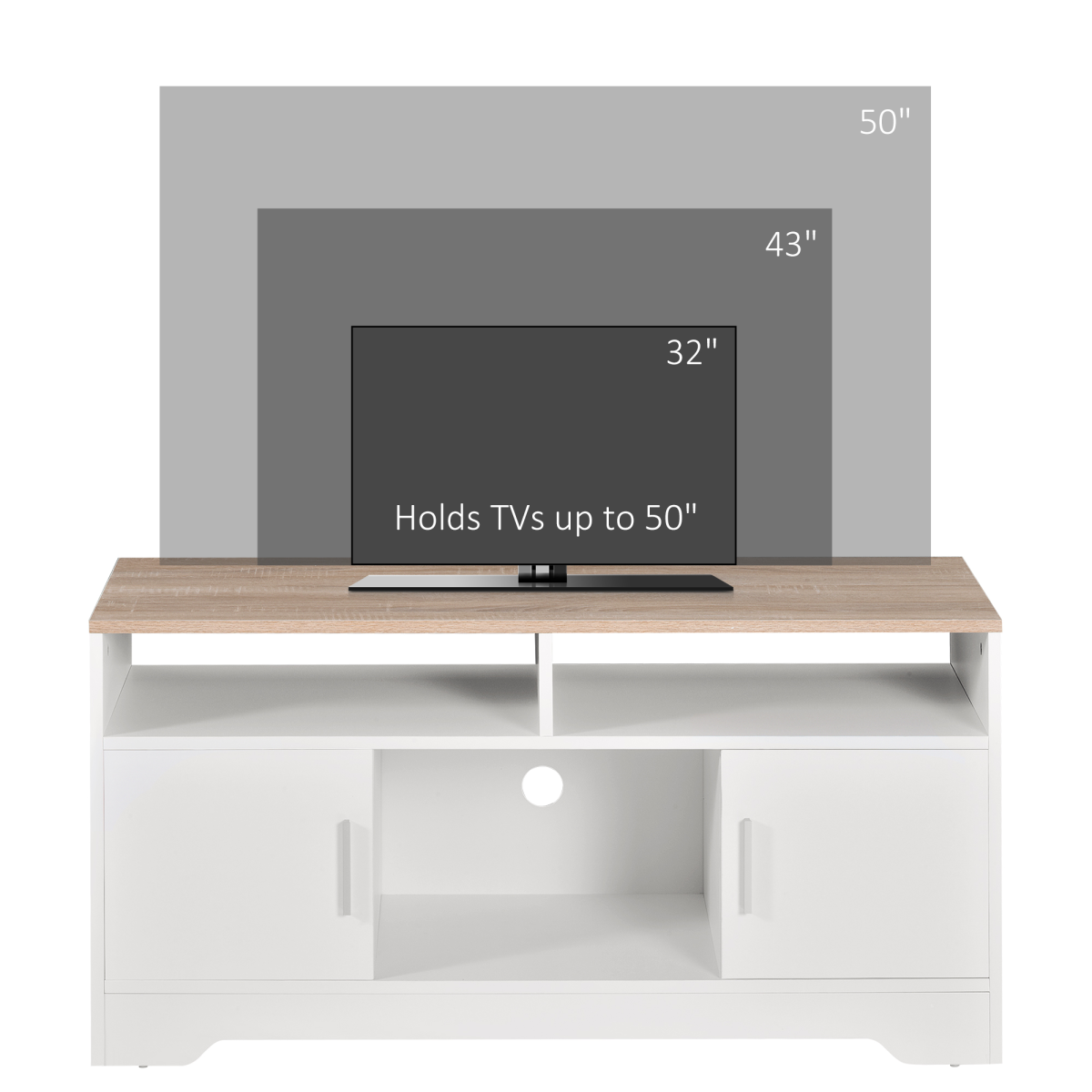 HOMCOM White TV Stand for TVs up to 42" with Storage Cabinets & Open Shelves – Modern Media Unit