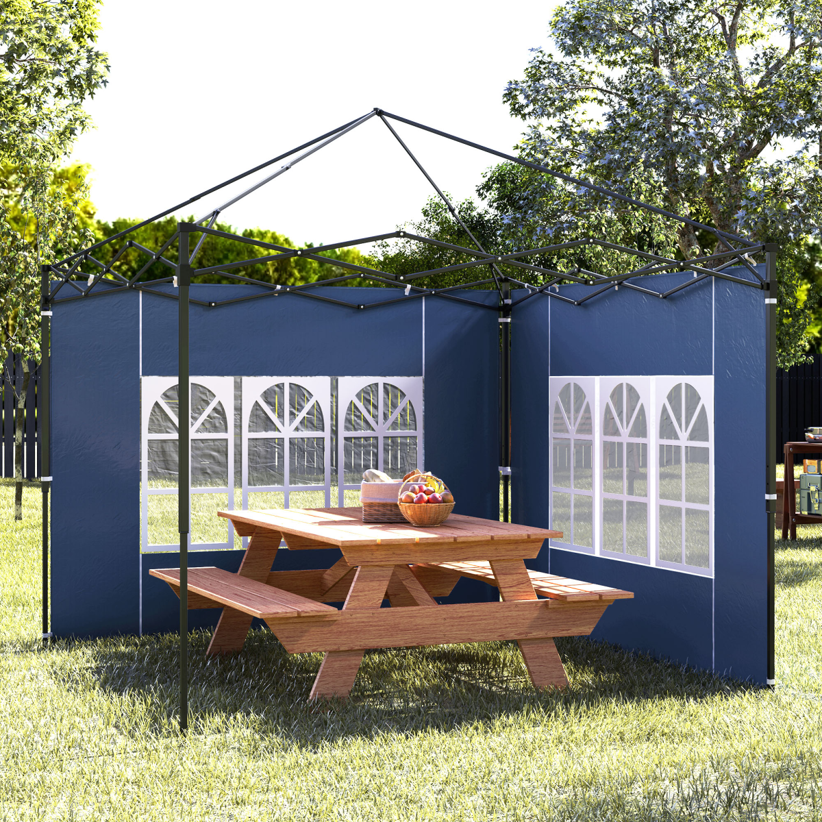 Outsunny Gazebo Side Panels with Windows, 2-Pack for 3x3m / 3x6m Canopy Frames – PE Plastic, Blue