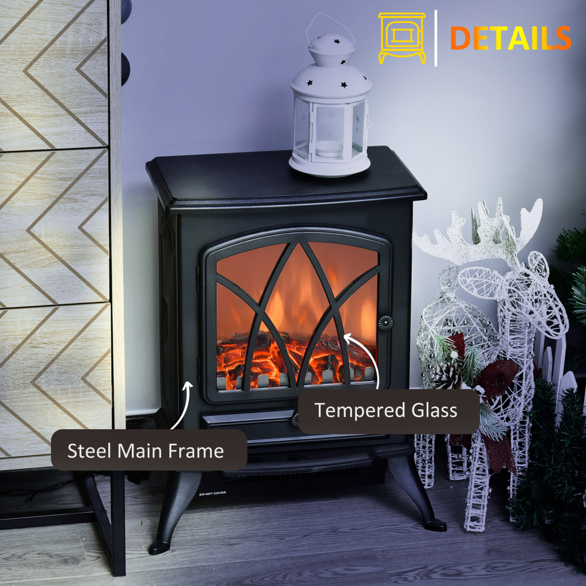 HOMCOM 1850W Freestanding Electric Log Burner Stove with Flame Effect – No Chimney Needed, Black