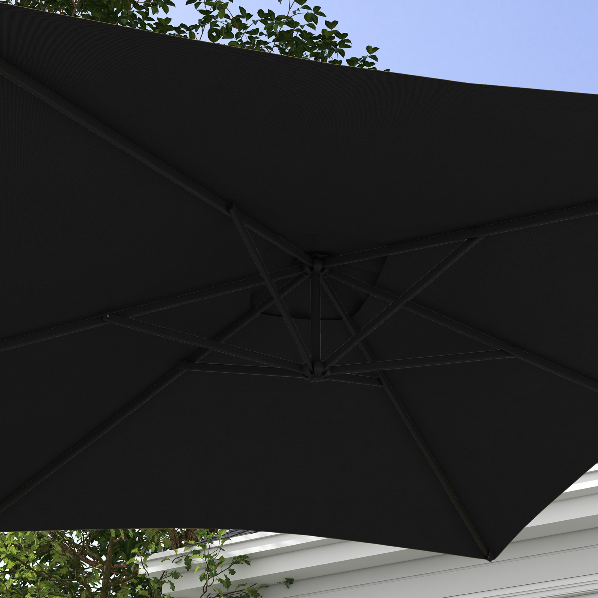 Outsunny 3m Cantilever Parasol with Crank Handle, Cross Base and 6 Ribs – Off-Centre Garden Umbrella, Black