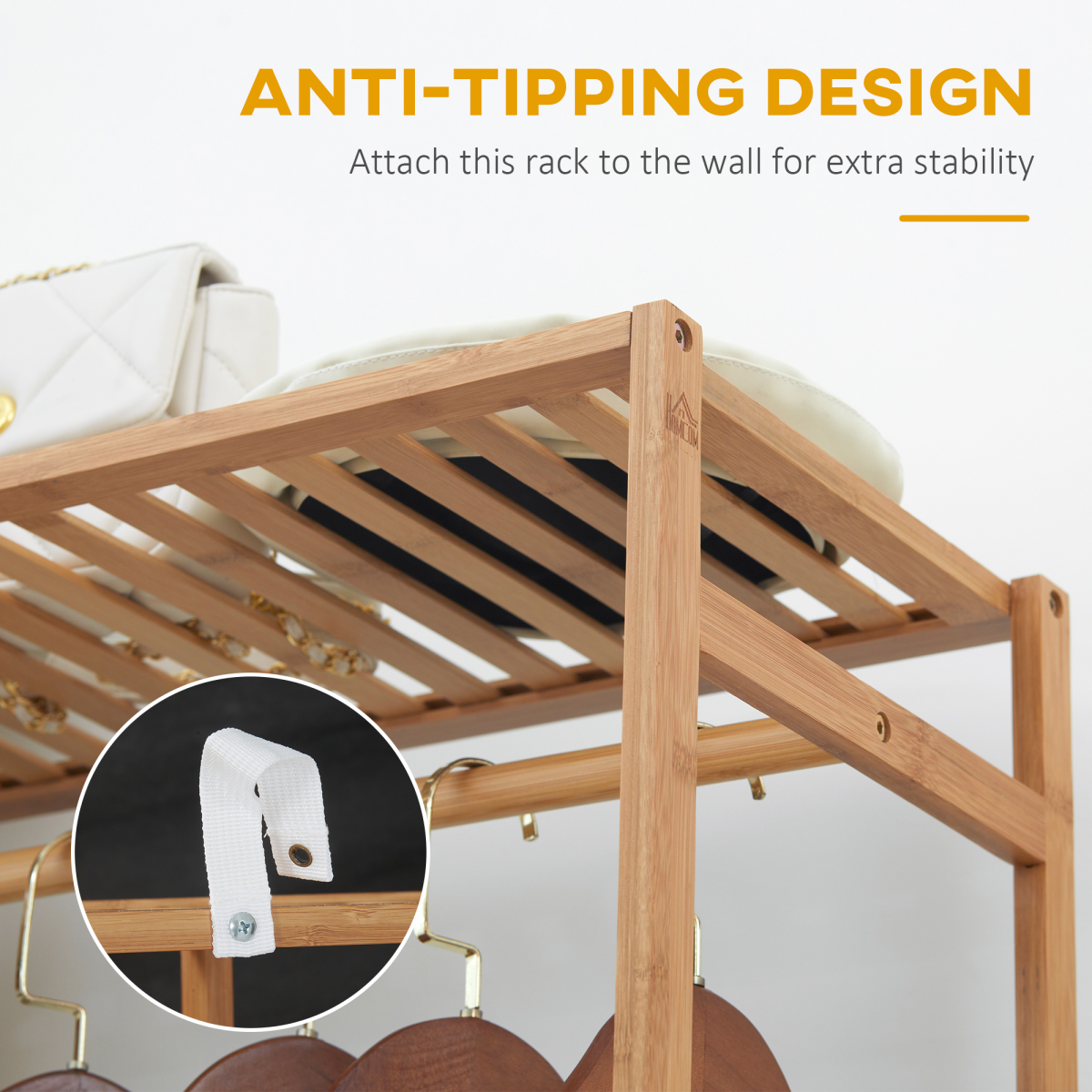HOMCOM Bamboo Clothes Rail with 6-Tier Shelf & Hanging Rod – 145cm Open Wardrobe Garment Rack