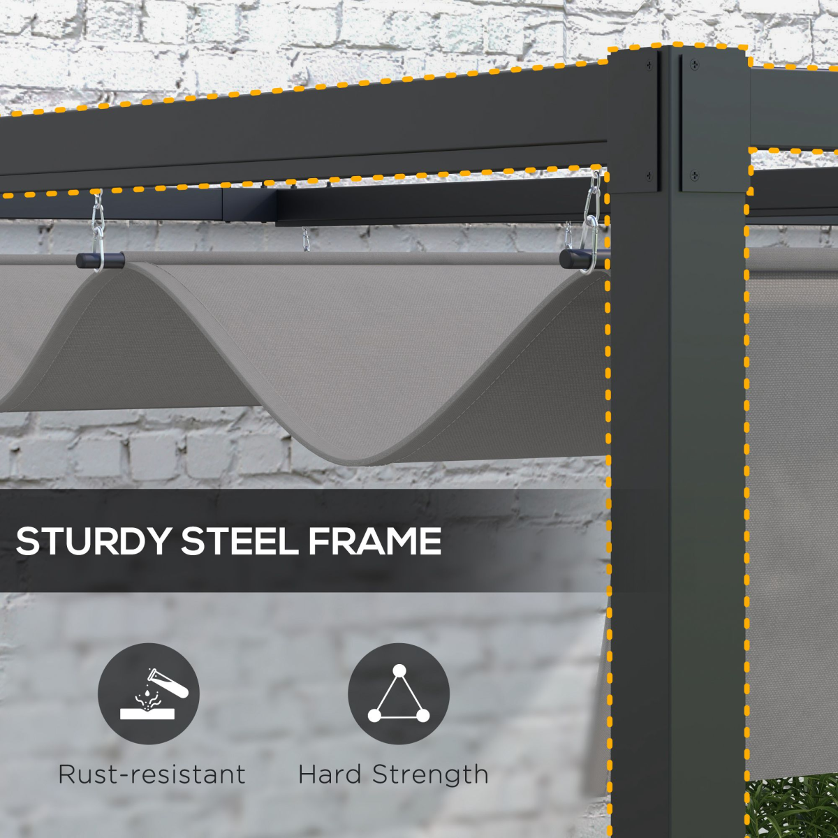 Outsunny 3x4m Wall Mounted Pergola with Retractable Canopy – UV-Resistant Sun Shade, Dark Grey