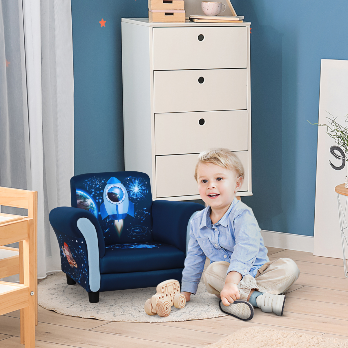 HOMCOM Child Armchair Kids Mini Sofa Chair with Armrests and Padded Seat for Ages 3-6 – Blue