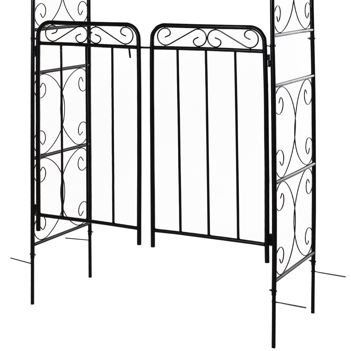 Outsunny Metal Garden Arch Gate with Double Doors & Side Trellis – Decorative Arbor for Climbing Plants, Black