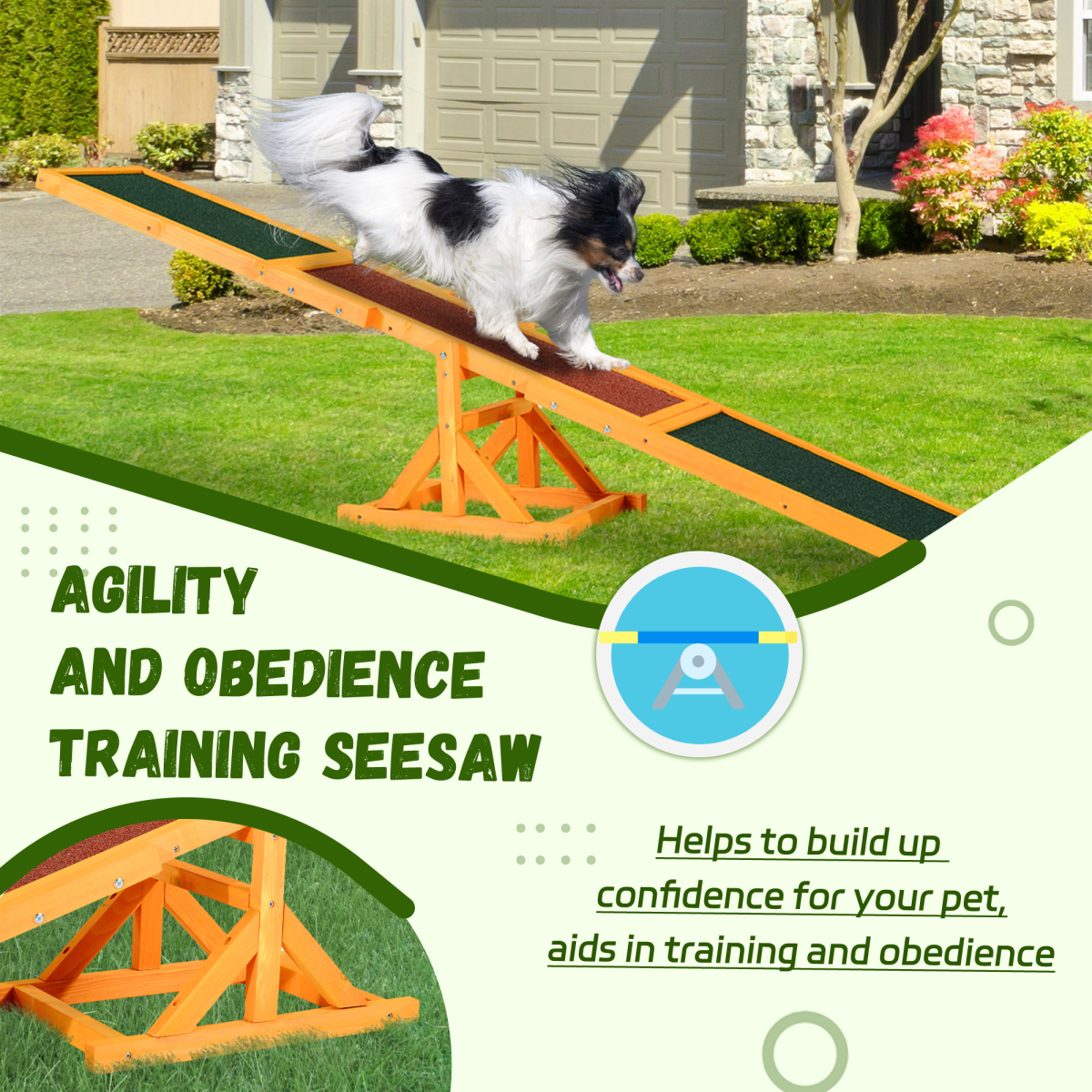 Pawhut Wooden Dog Seesaw Agility Training Equipment with Anti-slip Surface – Outdoor Pet Exercise