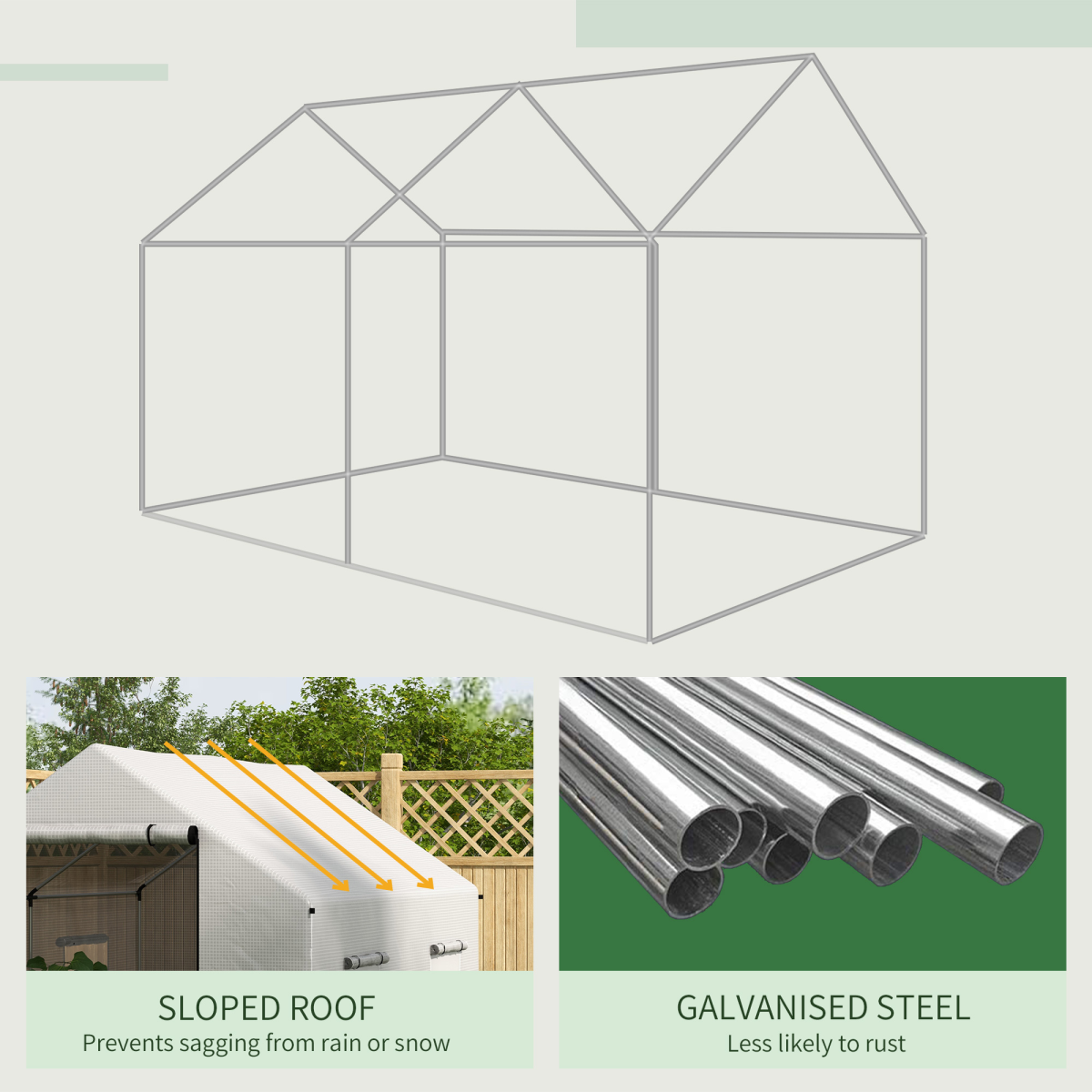 Outsunny 2 x 3m Tunnel Greenhouse with UV PE Cover, Wide Roll-Up Door & Windows – Steel Frame, White