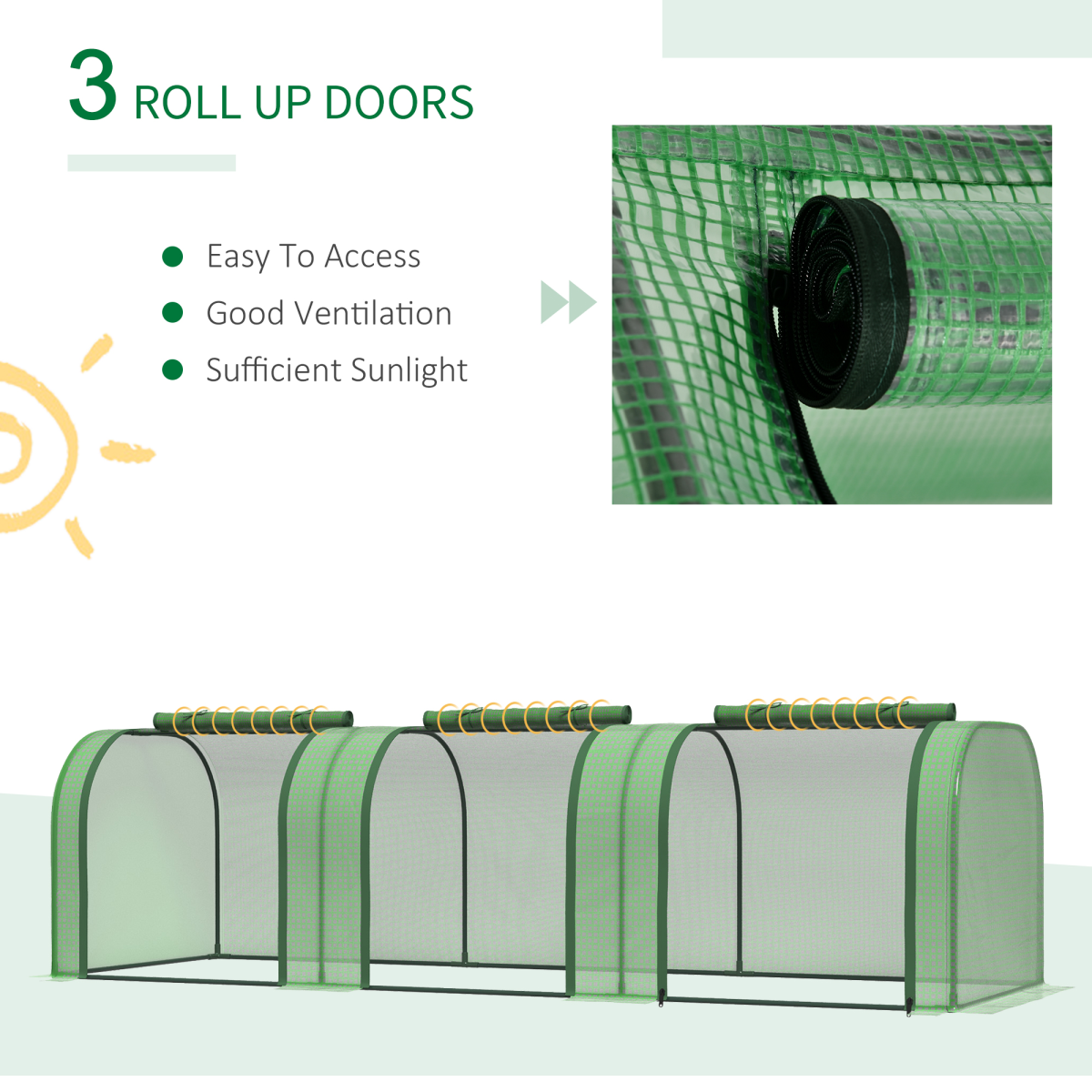 Outsunny Tunnel Greenhouse with Steel Frame, Plastic Cover & Zipped Roll-Up Doors – Garden Grow House