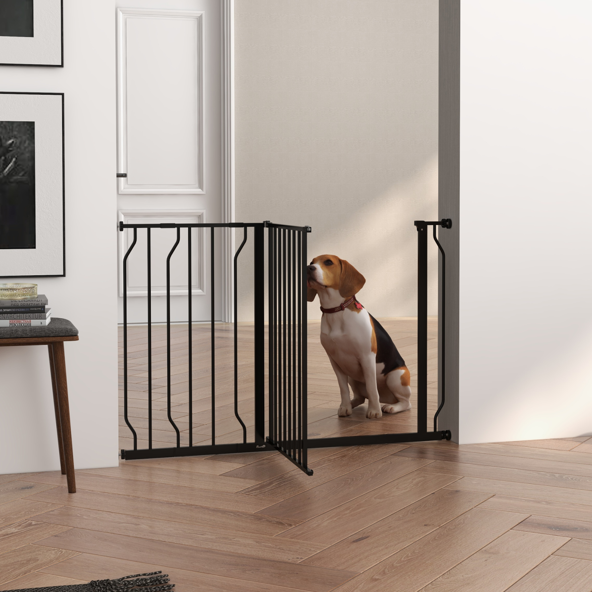 PawHut Wide Dog Gate with Door, Pressure Fit Stair Gate, 75–115 cm Adjustable – Pet Barrier, Black