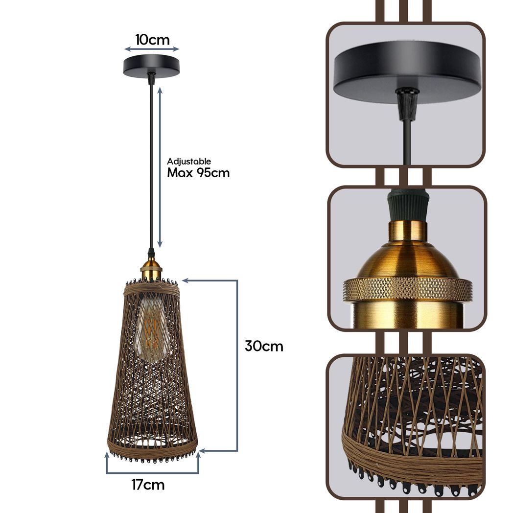 LEDSone Natural Rattan Wicker Pendant Light Shade, 30 x 17cm – Vintage Style Ceiling Light for Kitchen, Dining & Living Room