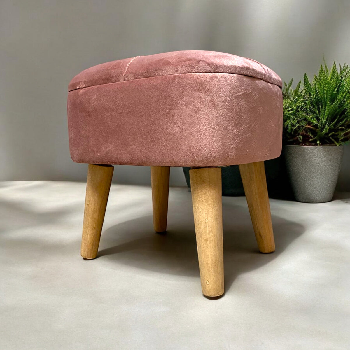 AcaciaHome Round Velvet Ottoman Footstool with Lift-Up Storage – Traditional Pattern for Living Room or Office, Pink