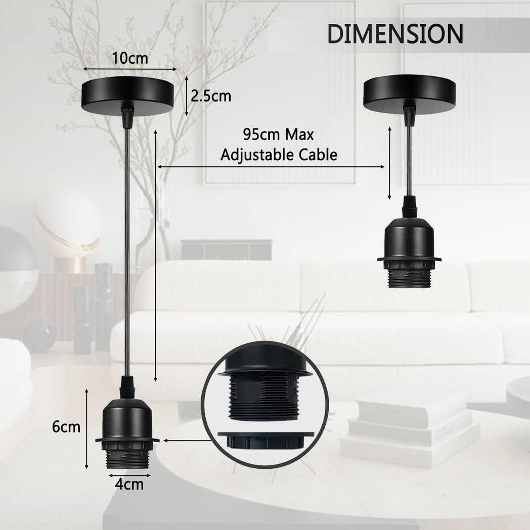LEDSONE Industrial Rose Gold Pendant Light Fitting with E27 Holder & 95cm Cable – Dimmable Retro Light Kit