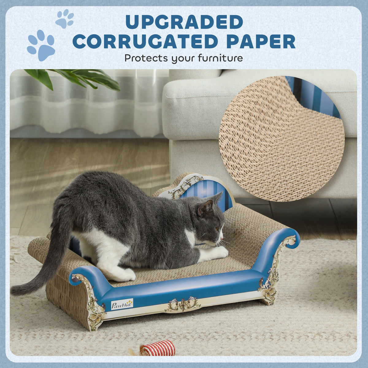 PawHut 2-in-1 Cat Scratcher and Lounge Bed with Catnip, Corrugated Cardboard – Blue