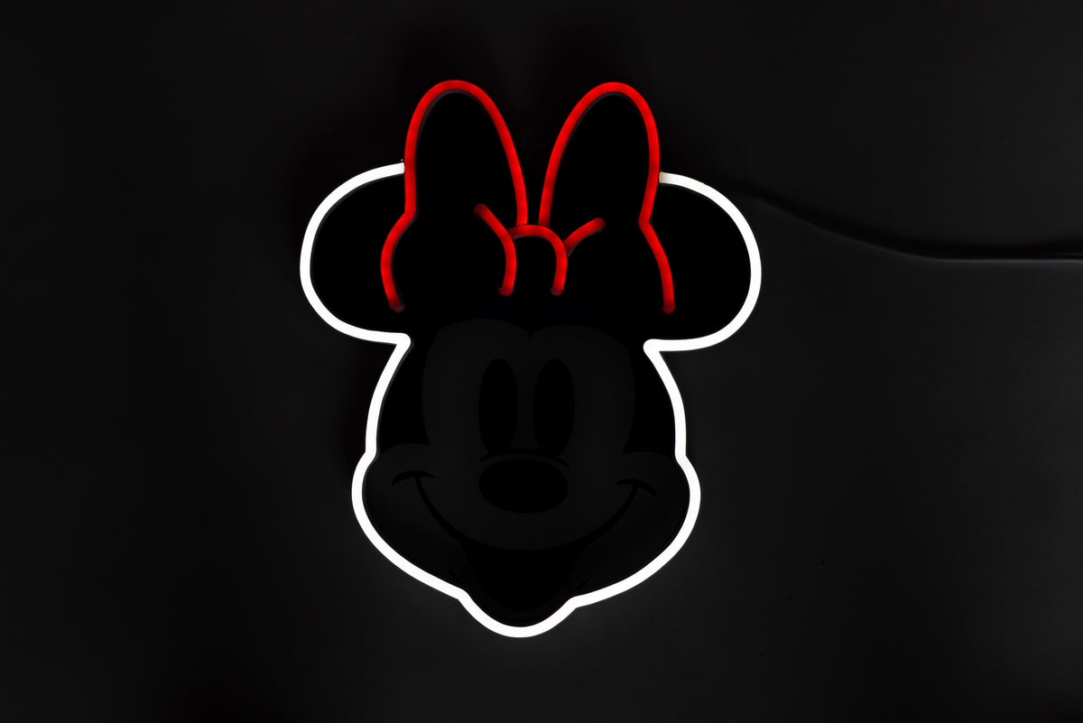 YELLOWPOP Disney Minnie Mouse Face LED Neon Wall Lamp – USB Licensed Light for Bedrooms, Red and White