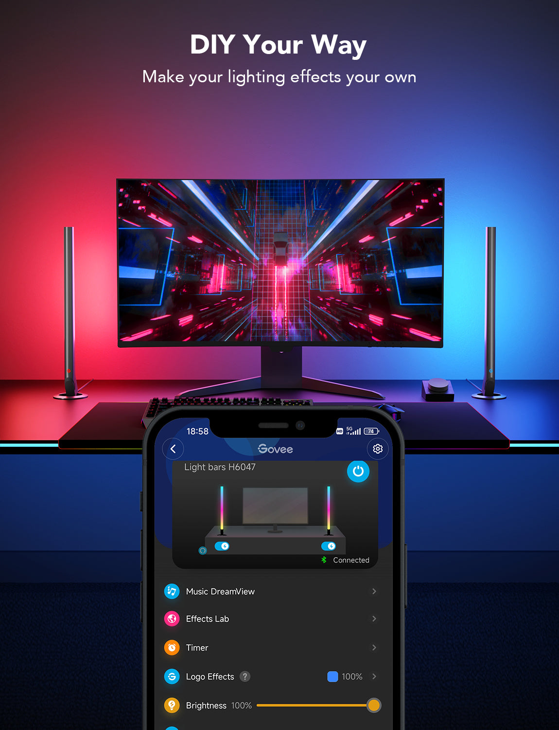 Govee RGBIC Gaming Light Bars – Evangelion-Inspired, Smart Dial Control, 62 Scene Modes & Music Sync