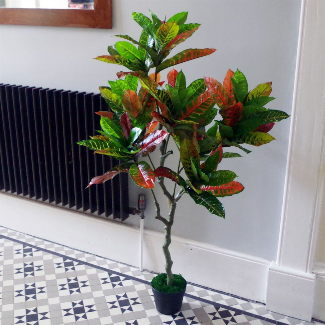 Artificial Codiaeum Variegatum Tree, 130cm Multicoloured – Realistic Indoor Plant with Wired Stems