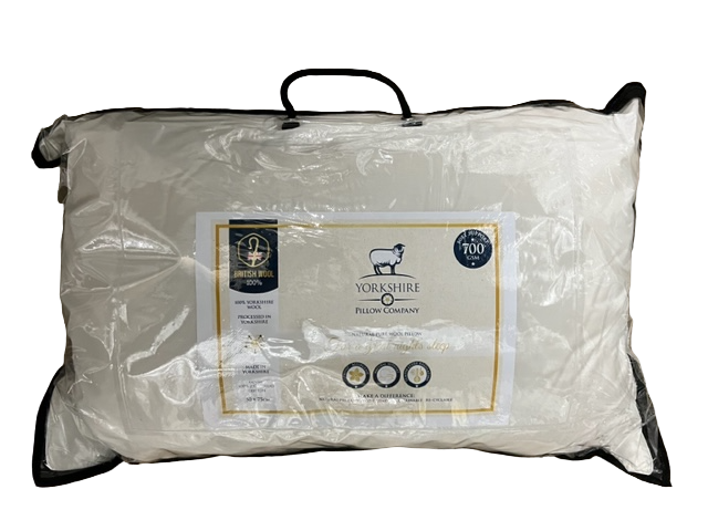 Harwoods Firm Wool Pillow with Yorkshire Wool Filling & 233 Thread Count Cotton Case – 900g