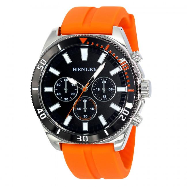 Henley Mens 44mm Multi-Eye Sports Watch – Polished Case, Orange Soft Silicone Strap