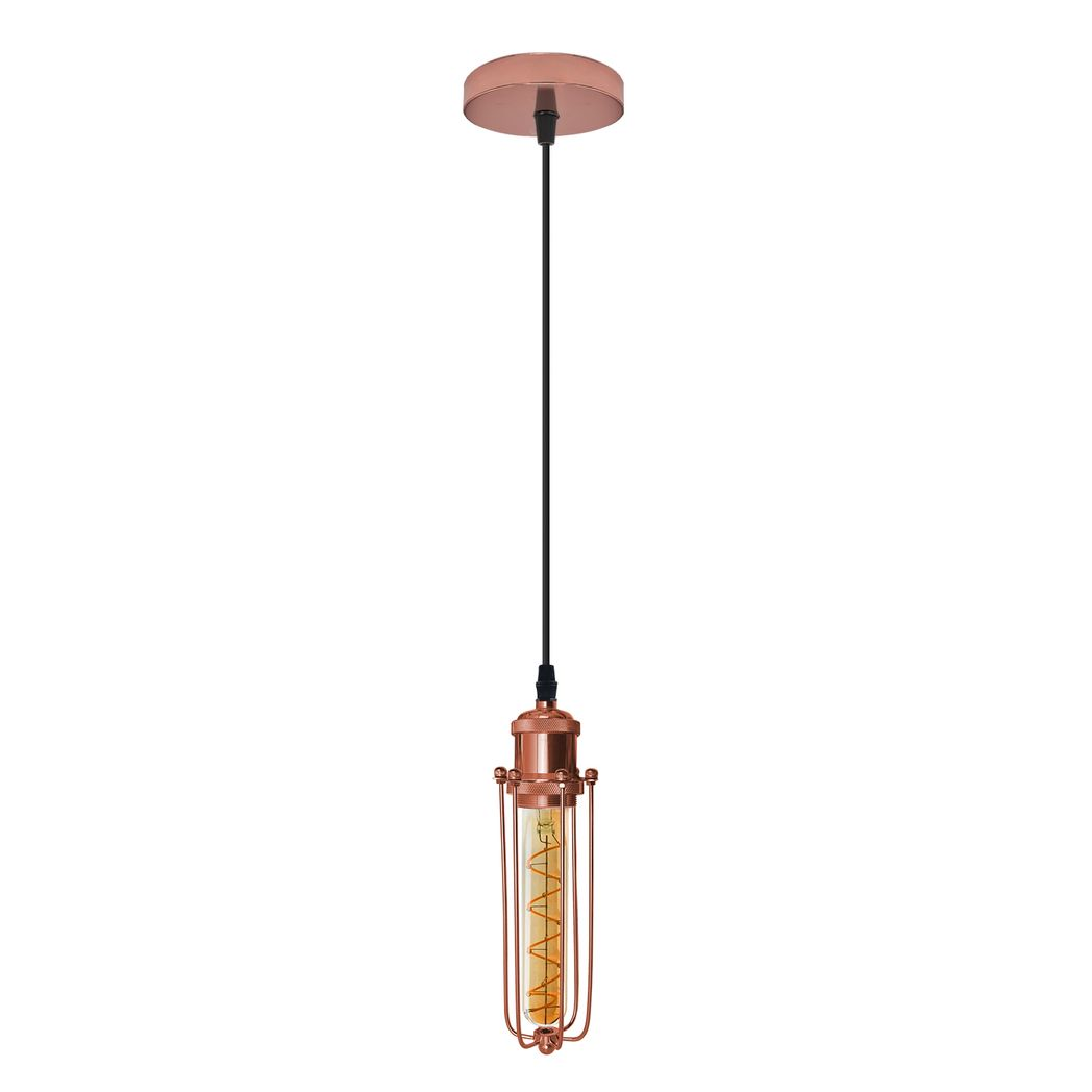 LEDSONE Rose Gold Wire Cage Pendant Light with 95cm Adjustable Cord – Industrial Vintage E27 Lamp