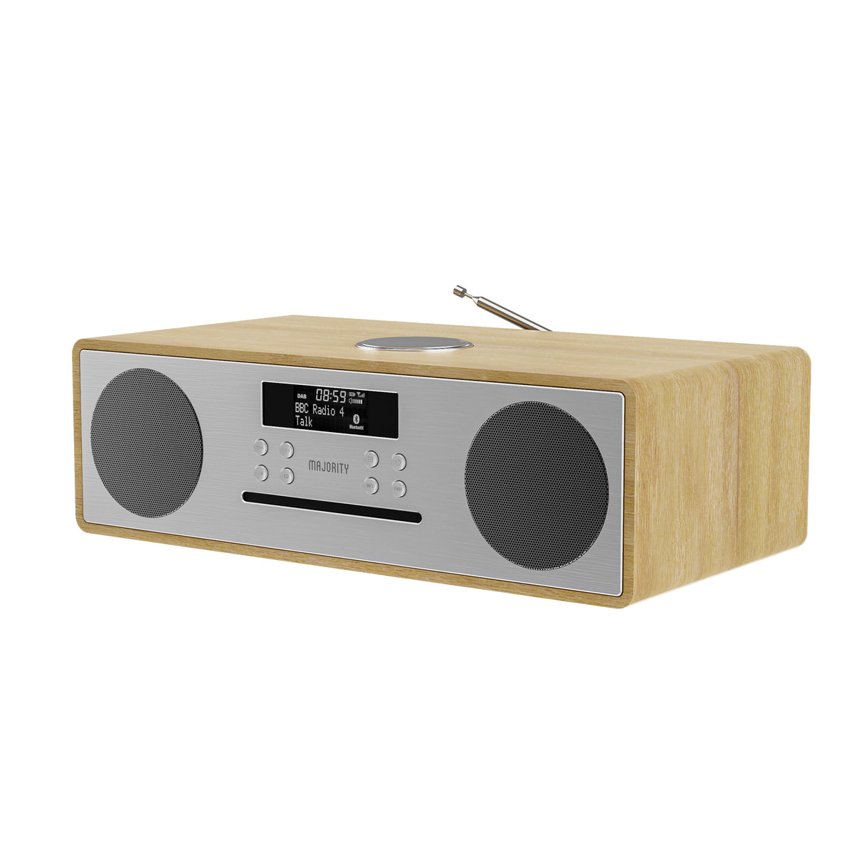 Majority Oakington Music System with CD Player, DAB/DAB+/FM Radio & Bluetooth – Wooden Finish Hi-Fi with Remote