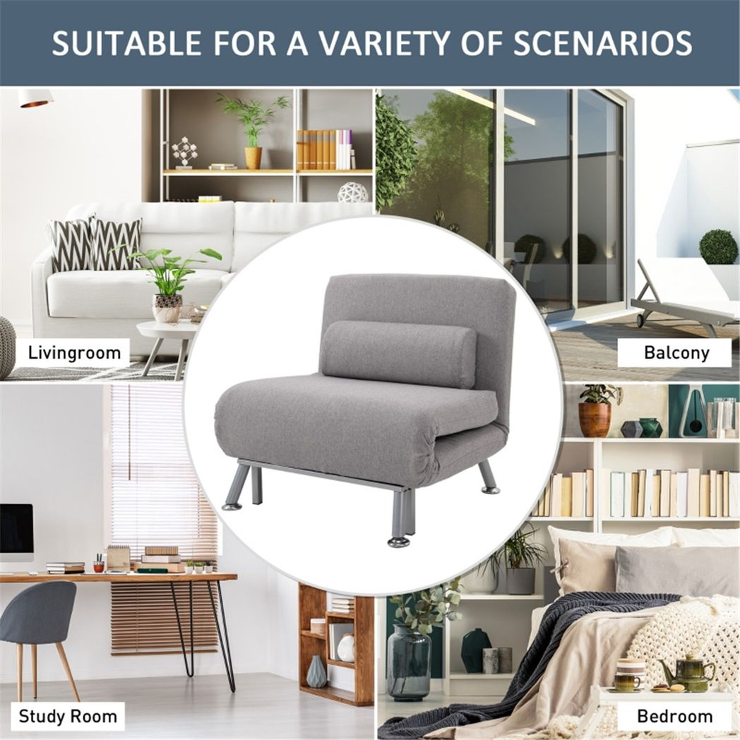 Grey Armless Chair Bed in bedroom setting
