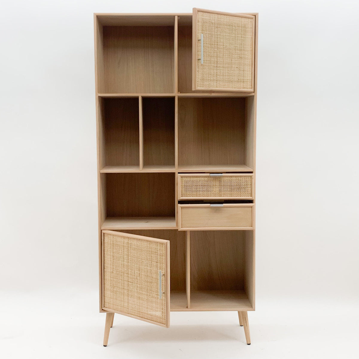 MSL 189cm Wooden Display Cabinet with Glass Shelves & Doors – Light Brown