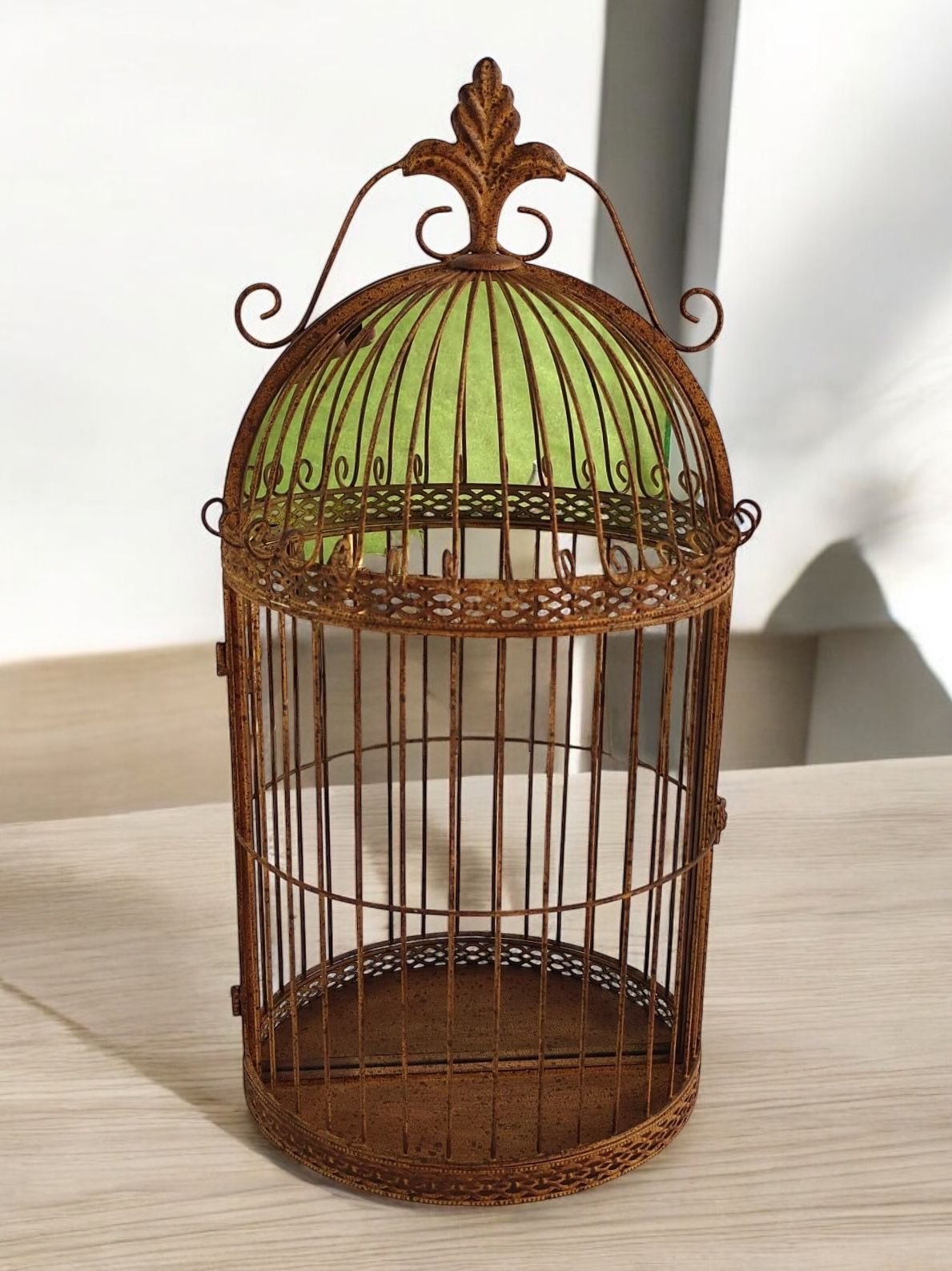 Durable Rustic Metal Bird Cage Wall Mirror 63cm Fleur De Lys Design Vintage-Style Garden Indoor