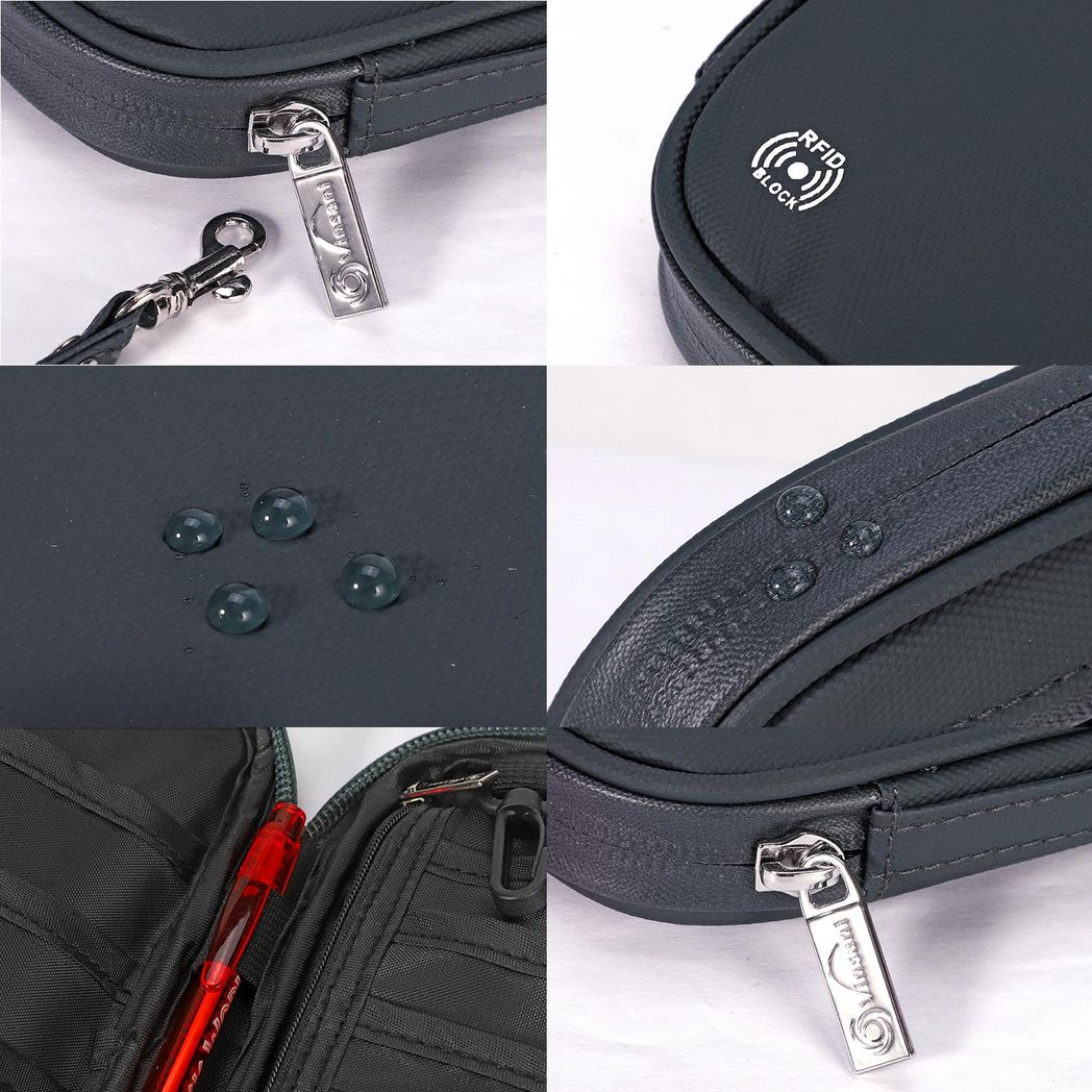 Vinsani Deluxe RFID Passport Holder with Card Slots & Zip Pocket – Travel Document Organiser, Dark Grey