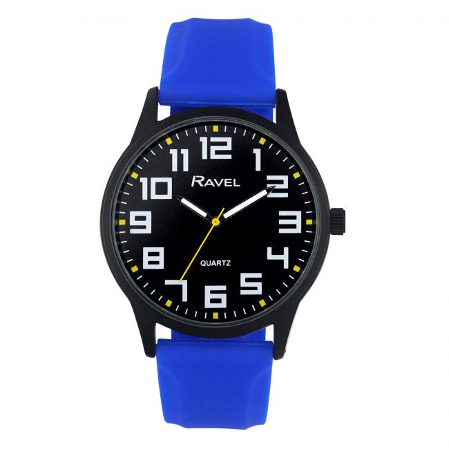 Ravel Men's Sports Watch – Black Dial, Blue Silicone Strap