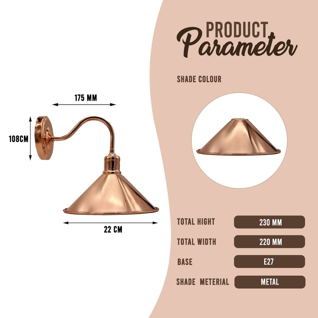 Rose Gold Retro Metal Wall Light, E27