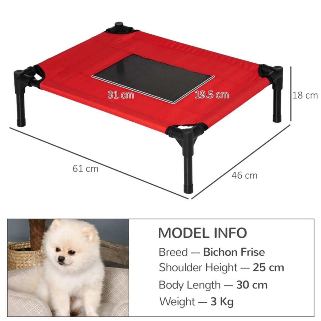 PawHut Raised Pet Bed for Small Dogs with Metal Frame & Breathable Fabric – Indoor and Outdoor, Red and Black